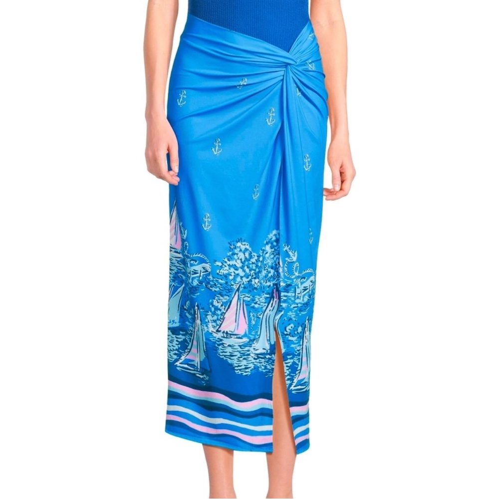 NWT Lilly Pulitzer Leevy A Lil Nauti Engineered Blue Sailboat Swim Coverup XL